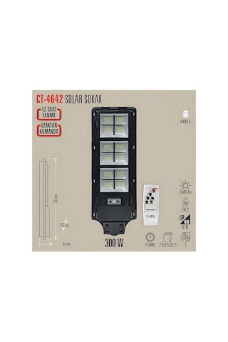 Cata Ct-4642 300w Beyaz Sensörlü Solar Led Sokak Armatürü
