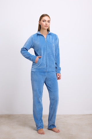 Anıl Man11625-1014 Anil Ev Giyim Anil Kadın Uzun Kollu Fermuarlı Kadife Sweatshirt Ve Pantolon Takım 11625 Mavi