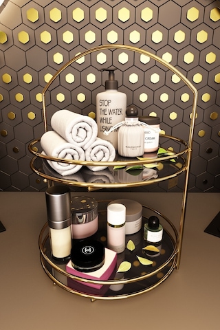 Bino Banyo Düzenleyici Organizer Takı Kozmetik Havlu Rafı Standı 2 Katlı 40cm Altın