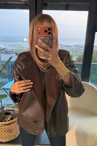 My Loore Kahve Düğmeli Süet Ceket Kahverengi Kahverengi