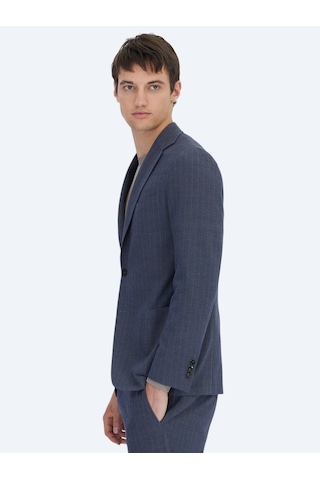 Kip Açık Lacivert Çizgili Modern Fit Takım Elbise Açık Lacivert