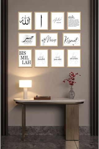 Notpa Dekorize Mdf 11 Parça 3 Mm Çerçeve Görünümlü Salon Ve Oda İçin Tablo Seti İslami 6 13 X 17
