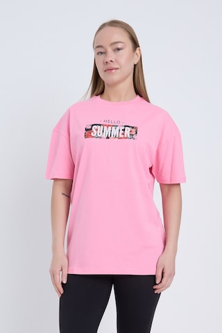 Velvoria Oversize Kadın Hello Summer Baskılı Pembe Renk T-shirt