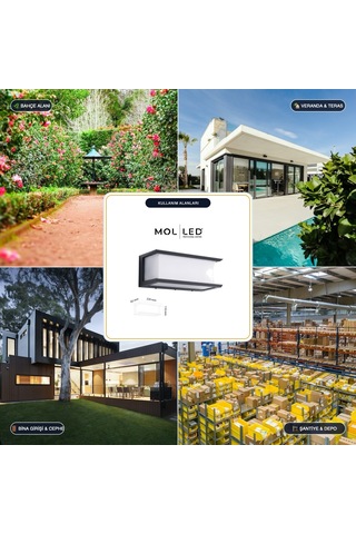 Molled Oliva Serisi 18w Siyah Dikdörtgen Led Dış Mekan Aplik 3000k - Mol8824
