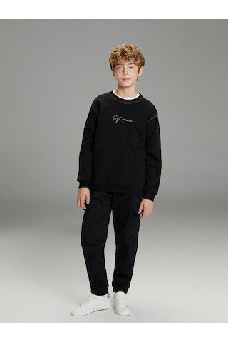 LC Waikiki Lcw Kids Siyah Baskılı Erkek Çocuk Kalın Sweatshirt New Blakız Çocuk