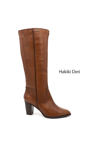 Gönderi(R) Gönderi R Kadın Taba Antik Sivri Burun Kalın Topuklu Hakiki Deri Çizme Gkzc13446521 Taba