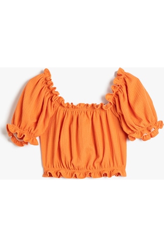 Koton Crop Bluz Fırfırlı İşlemeli Önü Büzgülü Kısa Kollu Turuncu 3skg10423ak 3SKG10423AK207 Turuncu
