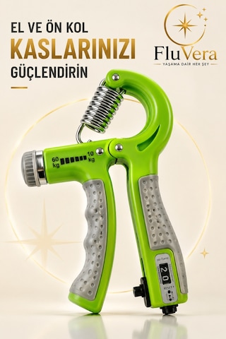 Yeşil El Yayı El Ve Ön Kol Güçlendirici 10-60 Kg Ayarlanabilir Dirençli Dijital Sayaçlı El Egzersiz Aleti Yeşil