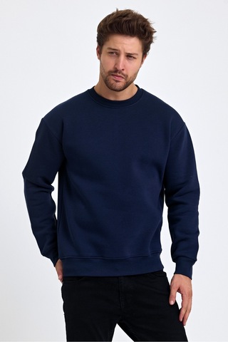 Tarz Cool Erkek Yumuşacık Kumaşlı Regular Fit Yuvarlak Yakalı Sweatshirt Lacivert