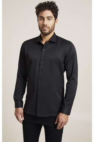 Efor Slim Fit Pamuk Saten Klasik Siyah Gömlek Gk 604 Siyah