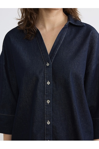 Lcw Vision İndigo Loose Fit Kadın Jean Gömlek