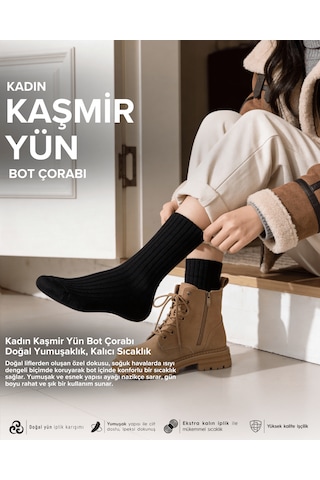 Bolero B05 Kadın Kaşmir Yün Bot Çorabı Siyah