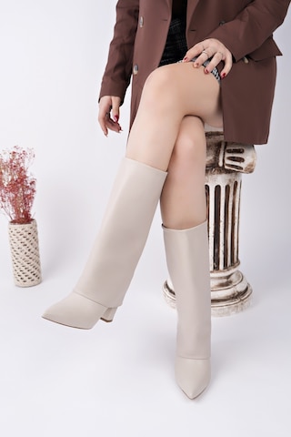 Muggo Rebeca Sivri Burun Kalın Topuklu Kadın Çizme Ten