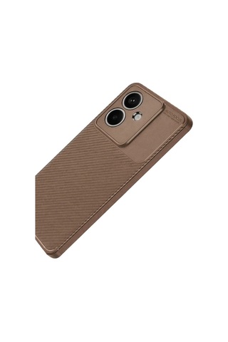 Oppo A3 Kılıf Auto Focus Karbon Kapak - Kahverengi Düz Renkli
