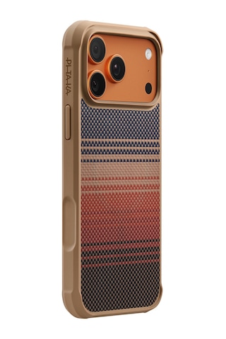 Apple Uyumlu iPhone 17 Pro Kılıf M-safeli Pitaka Tactile Woven Sunset-moonrise Aramid Pro Guard Seri Kapak Kahve Kahverengi