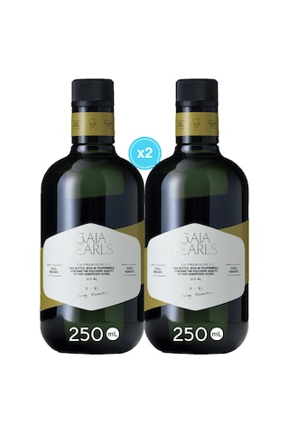 Gaia Pearls İkili Set Yeşil Seri 250 Ml X2 Avrupa Birliği Coğrafi İşaretli Milas Memecik Erken Hasat Soğuk Sıkım Zeytinyağı Dengeli Meyvemsi