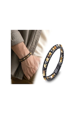 Moncuk Design 6mm Yemen Akik Deri Kordon Ve Çelik Bileklik 33512b2d6m19 G54 - Turuncu
