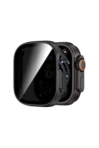 Caseonn Apple Watch Uyumlu Ultra 2 49mm Kılıf Hayalet Ekranlı Anti-spy Gizlilik Korumalı Bumper Kasa Siyah