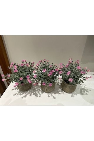 Saksıda Dekoratif Pembe Bahar Çiçeği - 20 Cm Yapay Çiçek 3 Saksı Pembe