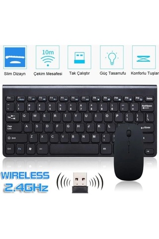 Samsung Galaxy Tab A8 Uyumlu Kablosuz Klavye Mouse Set SİYAH