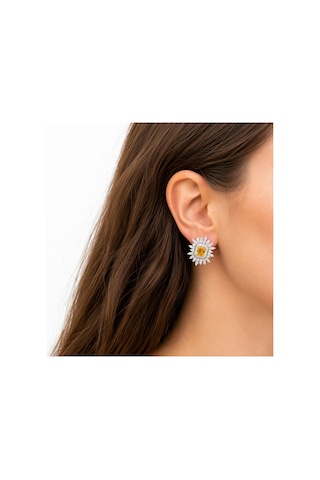Éclat Collection Citrine Çelik Sarı Taşlı Zirkon Abiye Küpe Gümüş Gümüş