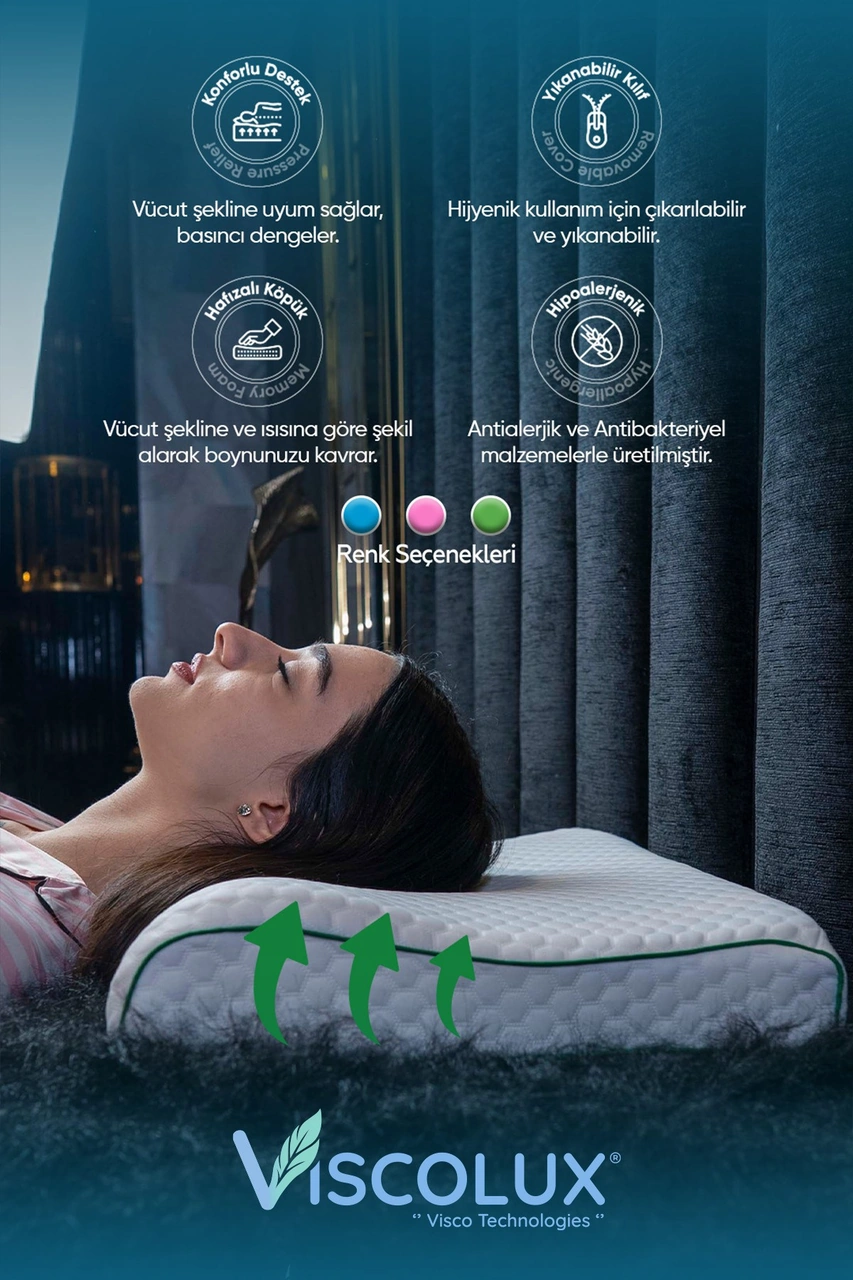 Mega Boy Ortopedik Yastık - Boyun Destekli Visco Yastık 60x40x11/8 Yeşil