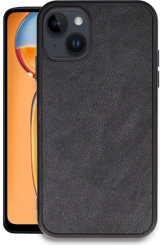 Apple, Uyumlu iPhone 14 Kılıf Aras Deri Kapak - Siyah