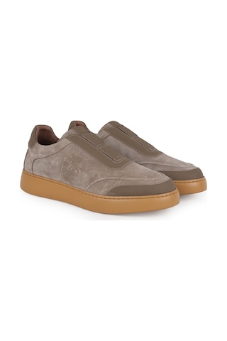 Libero Erkek Sneaker Ayakkabı Hakiki Süet Deri Slip-on Bağcıksız Monogram Logolu Hafif Kalın Eva Taban L5966 Vizon