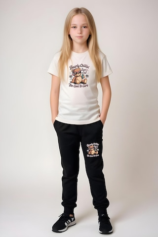 Fyk Kids Kız Çocuk Yuvarlak Yaka Baskılı Bearly Chillin Alt-üst Pijama Takımı KREM Krem