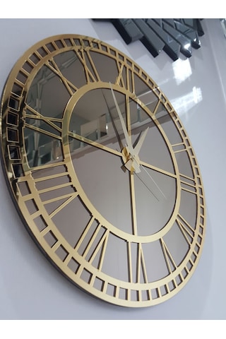 Ayna Denizi Golden Roma Bronze Model Altın Bronz Renk 50 CM Dekoratif Aynalı Duvar Saati Altın