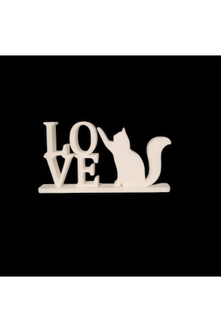 Aşkın Ve Sevginin En Tatlı Hali: 3d Baskı 'love' Kedi Figürlü Dekoratif Masa Üstü Objesi 9 X 14