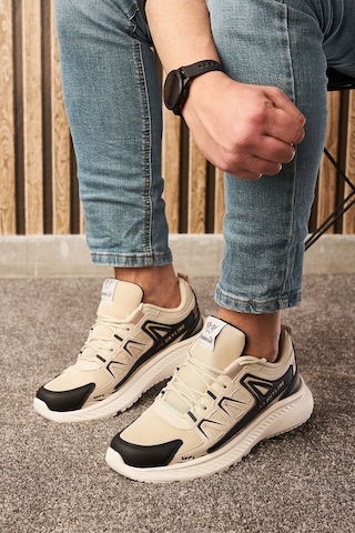 Günlük Erkek Sneaker Fileli Bağcıklı Tırtık Kalın Taban Bilek Destek Dikiş Hafif Spor Ayakkabı 4281 Bej-siyah-taba