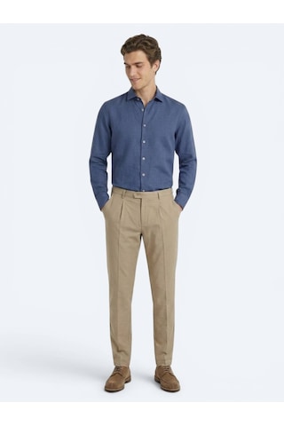Kip İndigo Düz Regular Fit Uzun Dokuma Casual Pamuk Karışımlı Gömlek