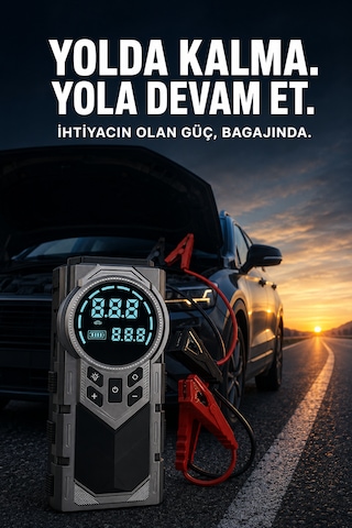 12000 Mah 1000a Hava Kompresörlü Akü Takviye Cihazı 150 Psı Dijital Lastik Şişirme Pompası Pg9081