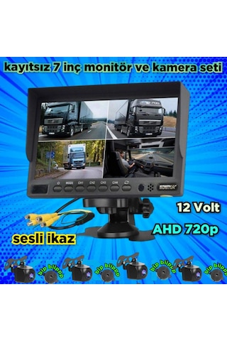Kayıtsız 7 İnç Ekran Araç Ve Yaya Tanımalı Sesli İkazlı 4 Kamera