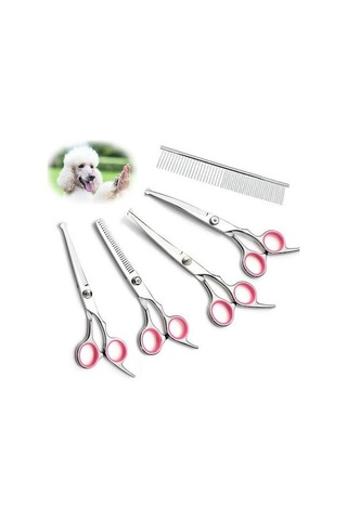 Hombey Kedi Köpek Pet Grooming Makas Seti, F2 Yedi Parça, Saç Kesim Ve Güzellik Aracı - Beyaz Kapak Pembe Çember