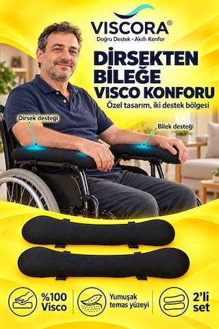 Visco Tekerlekli Sandalye Kolçak Destek Pedi 2 Li Cırtlı Dirsek Ve Bilek Destek Minderi