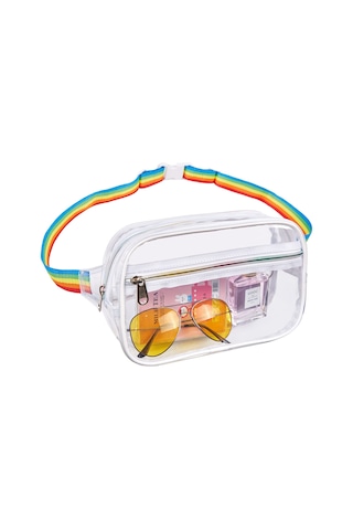 Neevoyu Stadyum Onaylı Şeffaf Pvc Bel Çantası - Spor, Konser, Seyahat İçin Su Geçirmez, Ayarlanabilir Kemerli Depolama Çantası Renk: Beyaz Çok Renkli