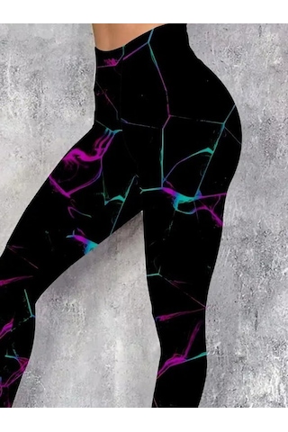 Kadın Yüksek Bel Renk Detaylı Dalgıç Tayt Desenli