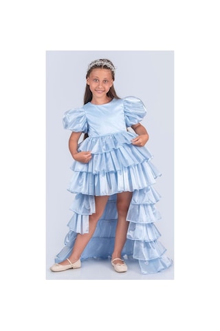 Mnk Baby & Kids Kız Çocuk Eklenebilir Kuyruk Detaylı, Taçlı Aspendos Abiye Elbise M00758 Mavi