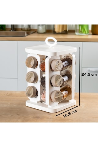 Porsima 1082 Kare Döner Standlı Döner Kapaklı Cam Baharatlık Beyaz Beyaz - Cappuccino