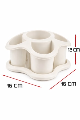 Mutfak Tezgah Üstü Kaşıklık Ve Düzenleyici 5 Bölmeli Çok Amaçlı Plastik Organizer Papatya 16x16cm Bej