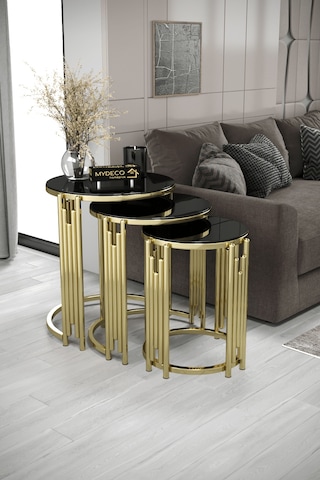 Piyano Set Orta Sehpa Takımı Gold Siyah