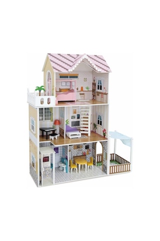Vardem 3 Katlı 15 Parça Aksesuarlı Ev Seti, 120 X 104 X 36,4 Cm Büyük Oyun Evi, Mobilyalı Ve Aksesuarlı Çocuk Evcilik Oyuncak Seti, Bebek Evi Ve Rol Yapma Oyuncağı Tx1195 Abanoz - Beyaz