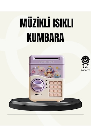 Elektronik Şifreli Atm Görünümlü Çocuk Kumbarası Mor Düz Renkli