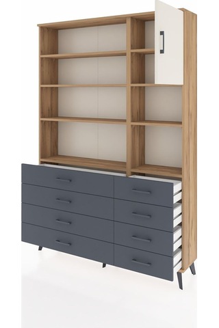 Arges Dolap 8 Raflı 8 Çekmeceli Tek Kapaklı 132x30x195 Çam-aytaşı/antrasit Aytası/antrasıt
