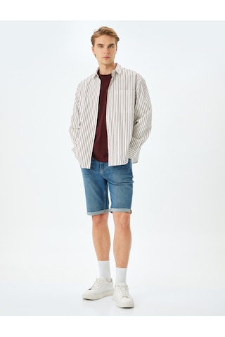 Koton Katlamalı Paça Bermuda Slim Fit Jean Şort Orta İndigo 5sam40009ıd İndigo