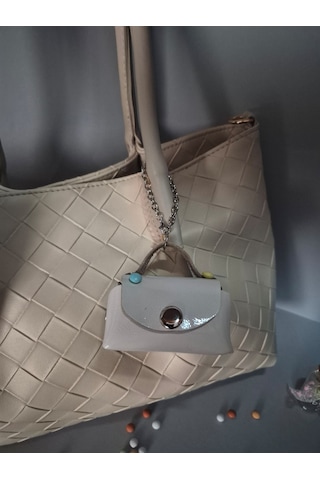 Gogo Charm Çanta Aksesuarı Mini Çanta Hakiki Deri Bej
