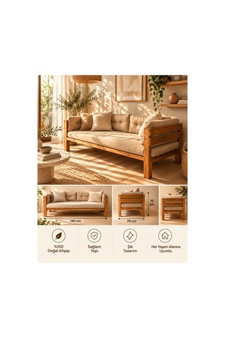 Doğal Ahşap Sedir Koltuk 140x70 Cm Masif Ahşap Yan Panelli Modern Daybed / Balkon Ve Salon Sedir Koyu Ceviz