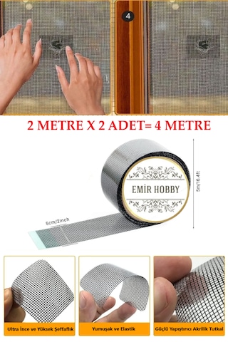 Sineklik Yaması 50mmx2mt 2 Adet Tamir Kiti Bantı , 2x2 4 Metre